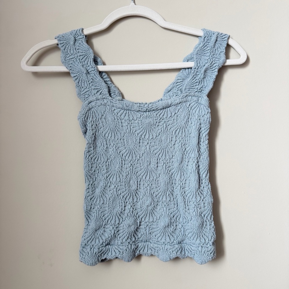 Free People Light Blue Textured Square-Neck Tank